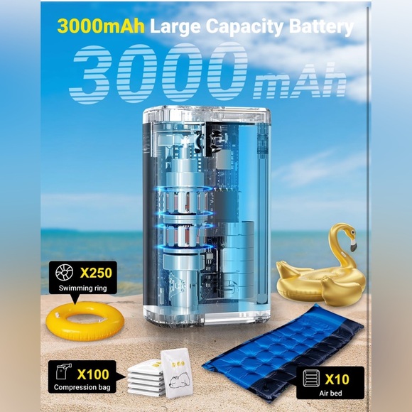Portable Air Pump for Inflatables, Electric Air Mattress Pump with 3000mAh - Picture 6 of 7
